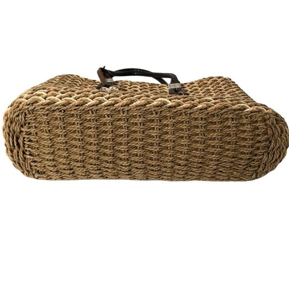 Brighton Straw Double Handle Bag Leather Woven Handles Silver Hardware - Picture 5 of 13